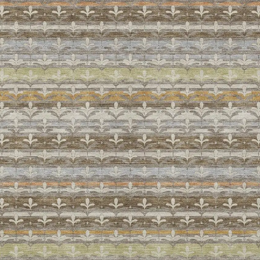 Chocolate And Beige Damask Washable Indoor Outdoor Area Rug Photo 2