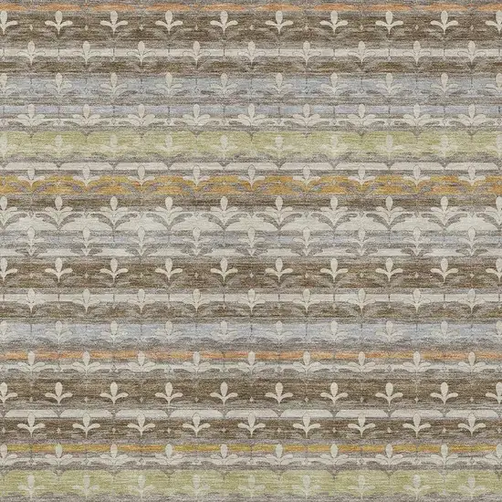 Chocolate And Beige Damask Washable Indoor Outdoor Area Rug Photo 2