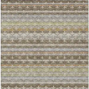 Photo of Chocolate And Beige Damask Washable Indoor Outdoor Area Rug