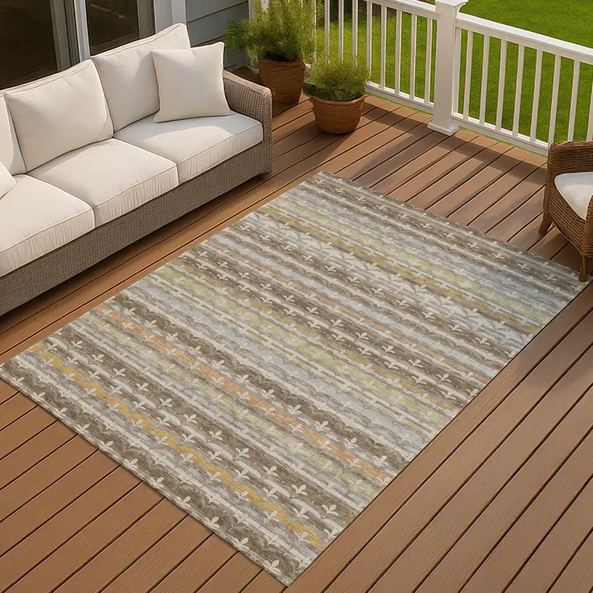 Chocolate And Beige Damask Washable Indoor Outdoor Area Rug Photo 7