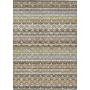 Photo of Chocolate And Beige Damask Washable Indoor Outdoor Area Rug