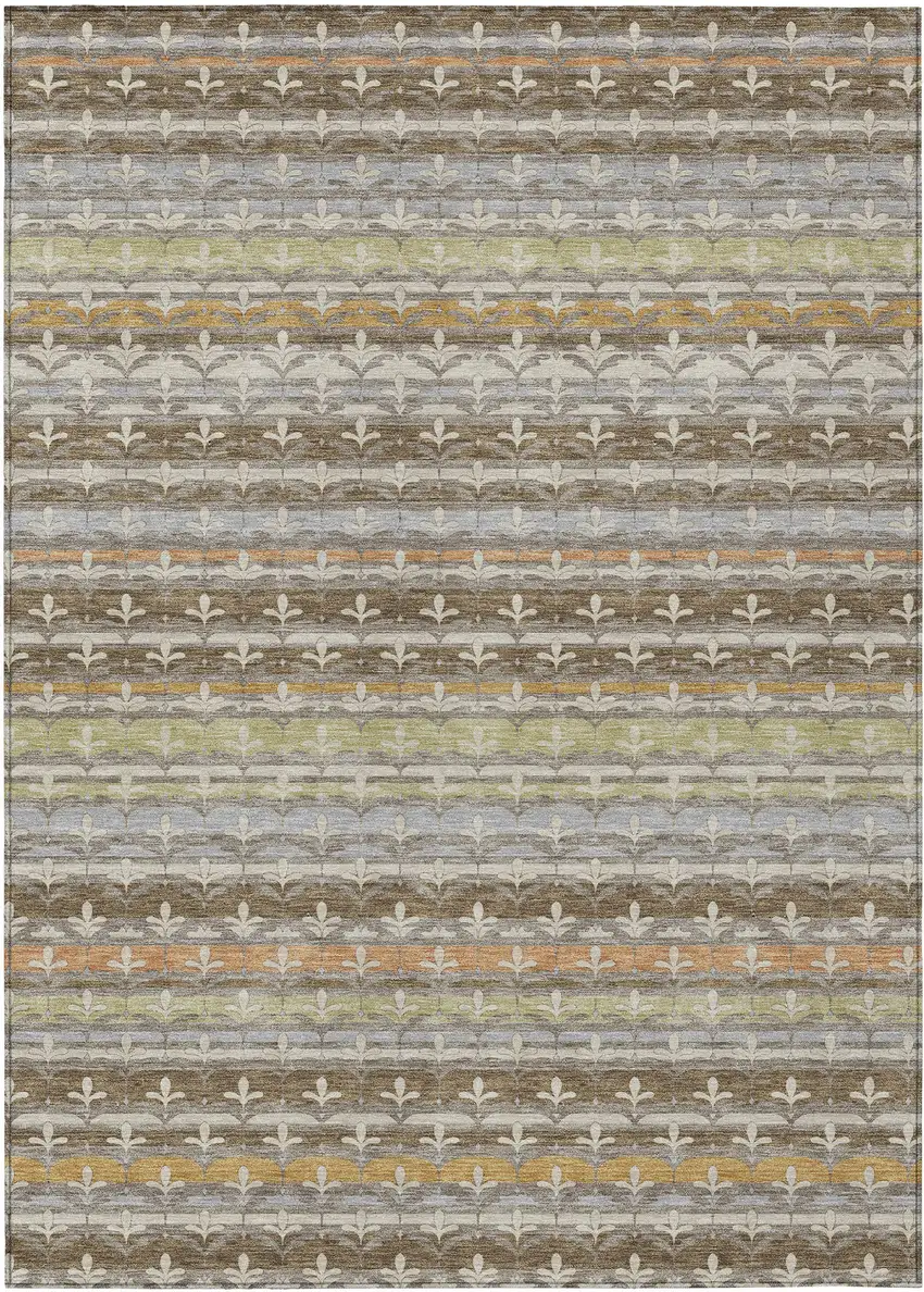 Chocolate And Beige Damask Washable Indoor Outdoor Area Rug Photo 1