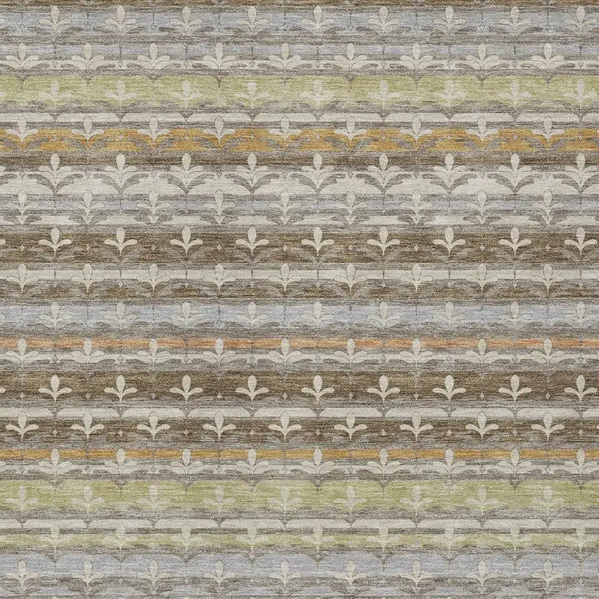 Chocolate And Beige Damask Washable Indoor Outdoor Area Rug Photo 2