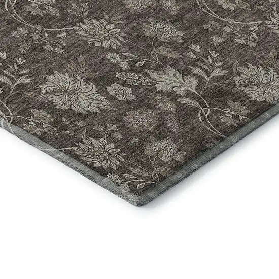 Chocolate And Beige Floral Washable Area Rug With UV Protection Photo 7