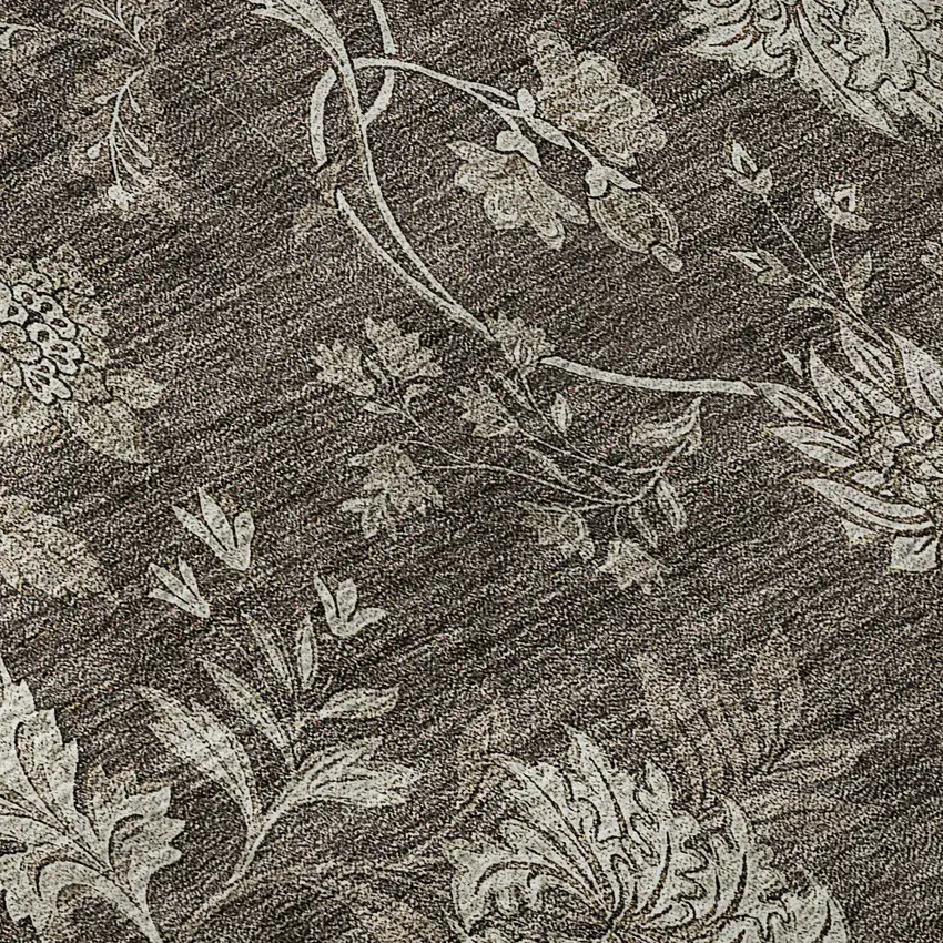 Chocolate And Beige Floral Washable Area Rug With UV Protection Photo 9