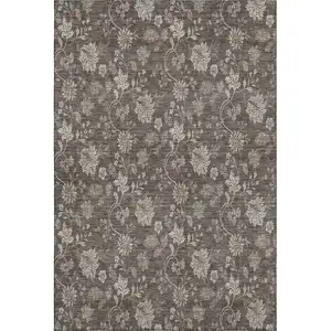 Photo of Chocolate And Beige Floral Washable Area Rug With UV Protection