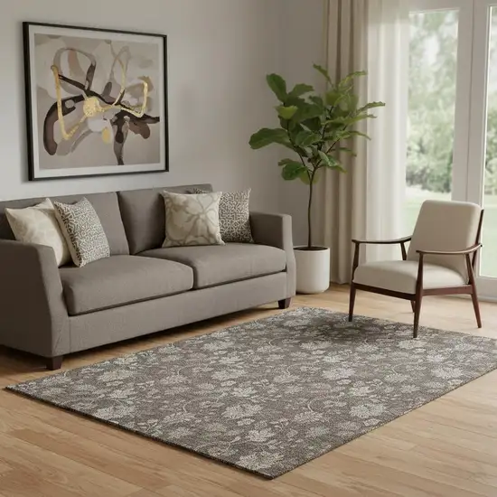 Chocolate And Beige Floral Washable Area Rug With UV Protection Photo 1