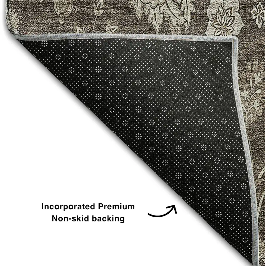 Chocolate And Beige Floral Washable Area Rug With UV Protection Photo 7