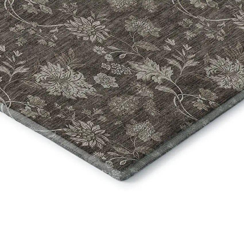 Chocolate And Beige Floral Washable Area Rug With UV Protection Photo 8