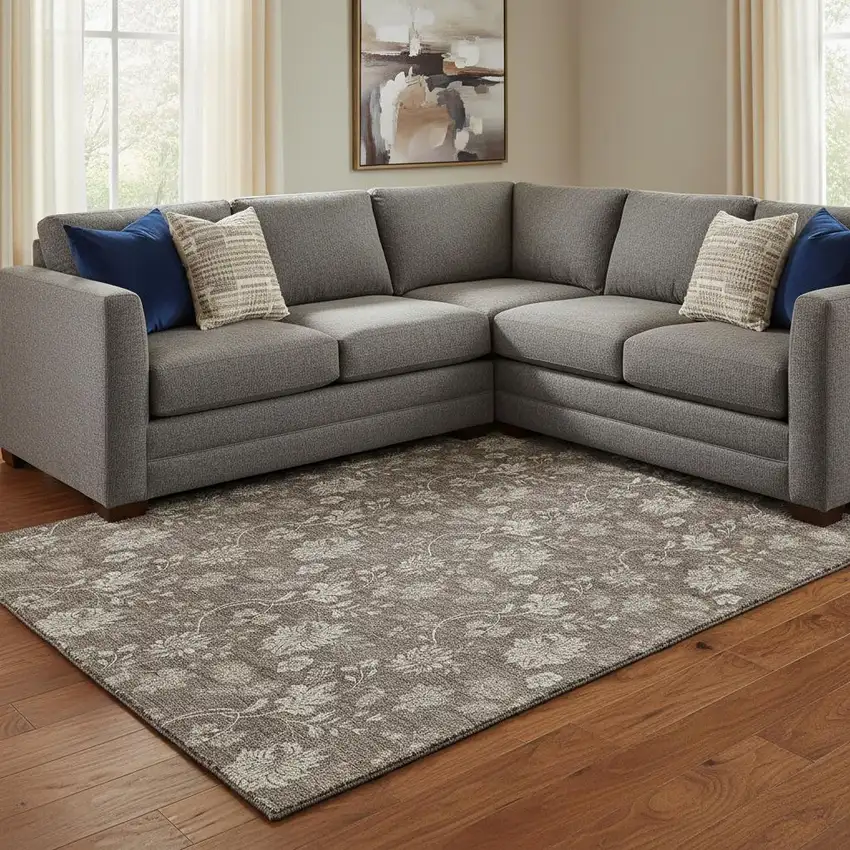 Chocolate And Beige Floral Washable Area Rug With UV Protection Photo 1