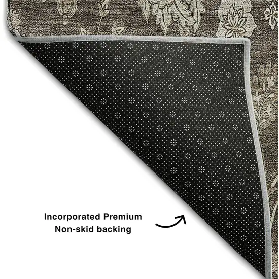 Chocolate And Beige Floral Washable Area Rug With UV Protection Photo 7