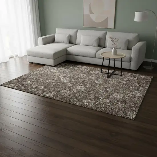 Chocolate And Beige Floral Washable Area Rug With UV Protection Photo 1