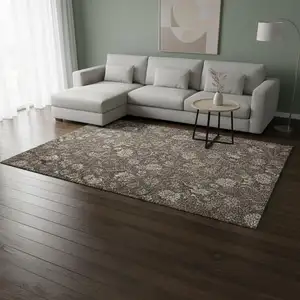 Photo of Chocolate And Beige Floral Washable Area Rug With UV Protection