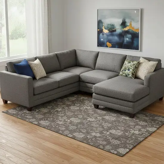 Chocolate And Beige Floral Washable Area Rug With UV Protection Photo 1