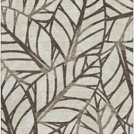 Chocolate And Beige Floral Washable Area Rug With UV Protection Photo 4