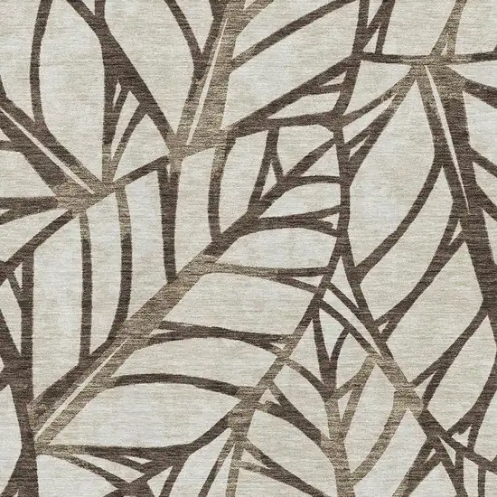 Chocolate And Beige Floral Washable Area Rug With UV Protection Photo 3