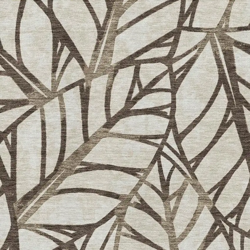 Chocolate And Beige Floral Washable Area Rug With UV Protection Photo 3