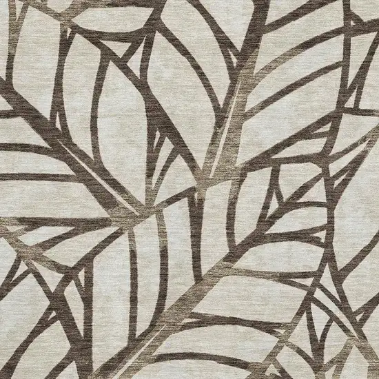 Chocolate And Beige Floral Washable Area Rug With UV Protection Photo 3