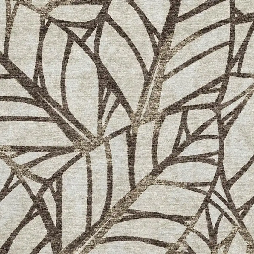 Chocolate And Beige Floral Washable Area Rug With UV Protection Photo 3