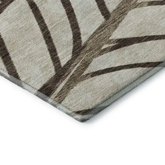 Chocolate And Beige Floral Washable Area Rug With UV Protection Photo 8