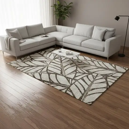 Chocolate And Beige Floral Washable Area Rug With UV Protection Photo 2