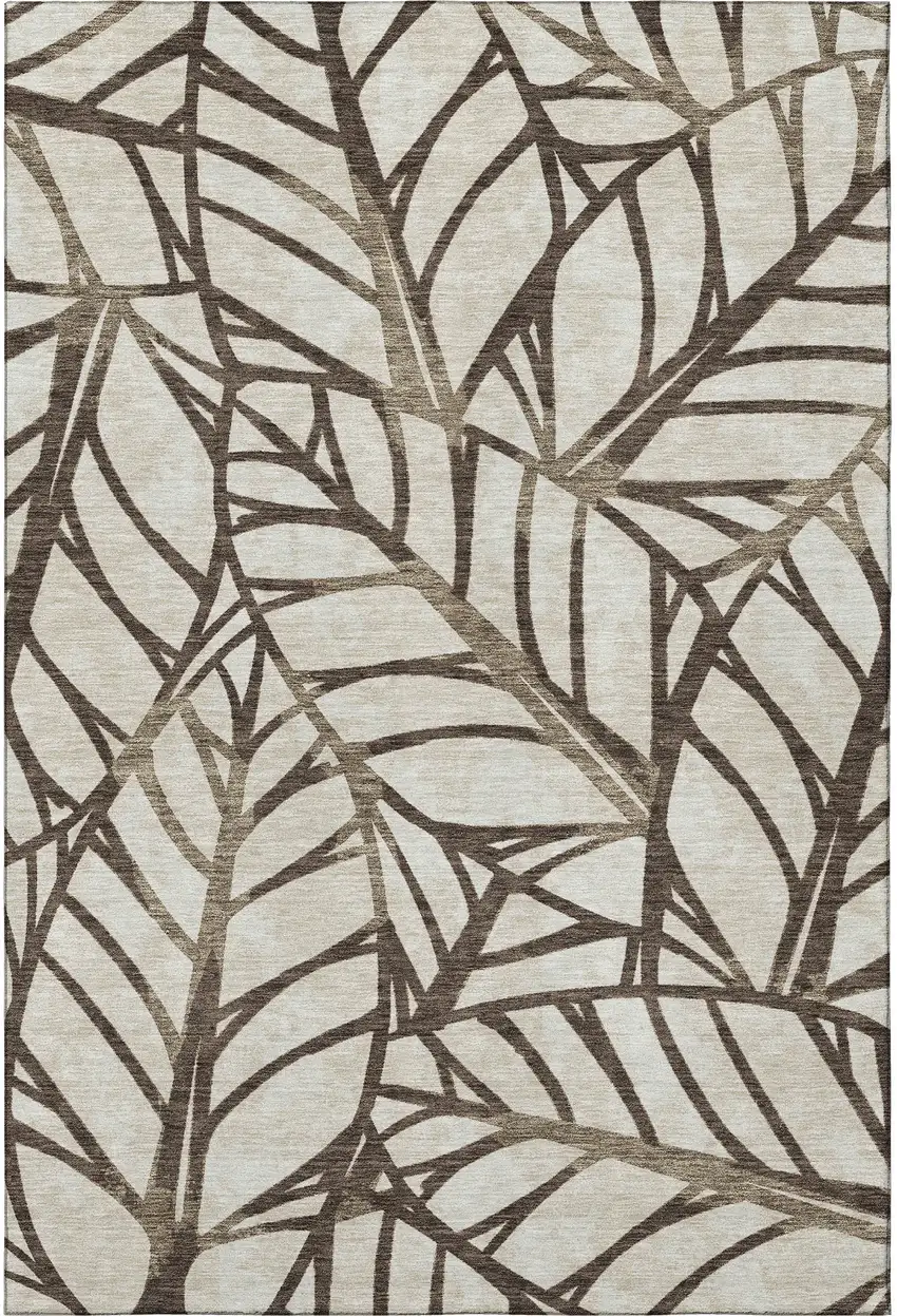 Chocolate And Beige Floral Washable Area Rug With UV Protection Photo 4