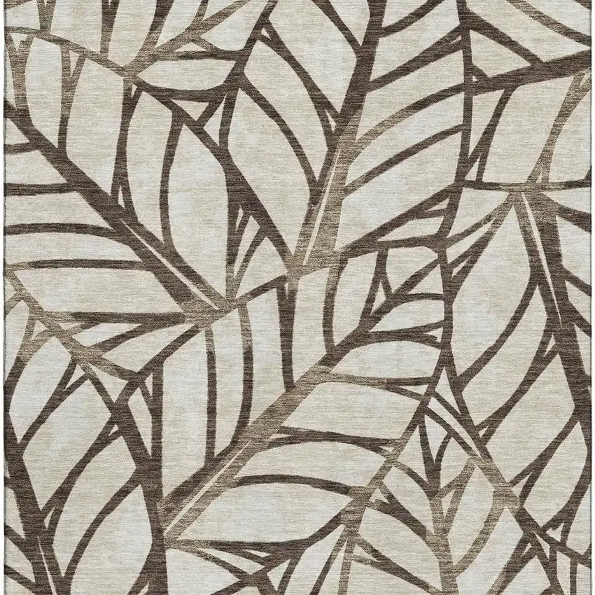 Chocolate And Beige Floral Washable Area Rug With UV Protection Photo 4