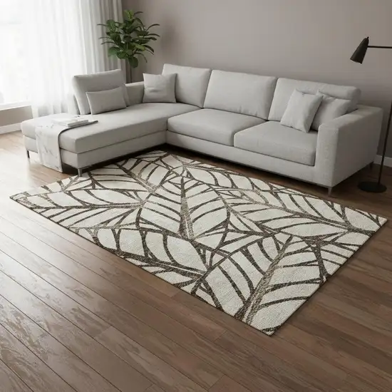 Chocolate And Beige Floral Washable Area Rug With UV Protection Photo 2