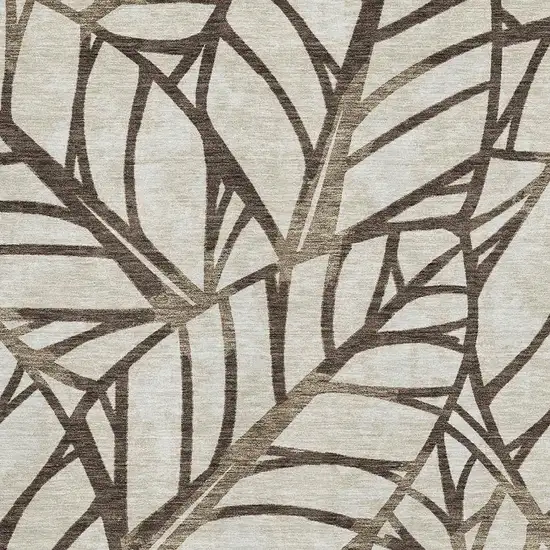 Chocolate And Beige Floral Washable Area Rug With UV Protection Photo 3