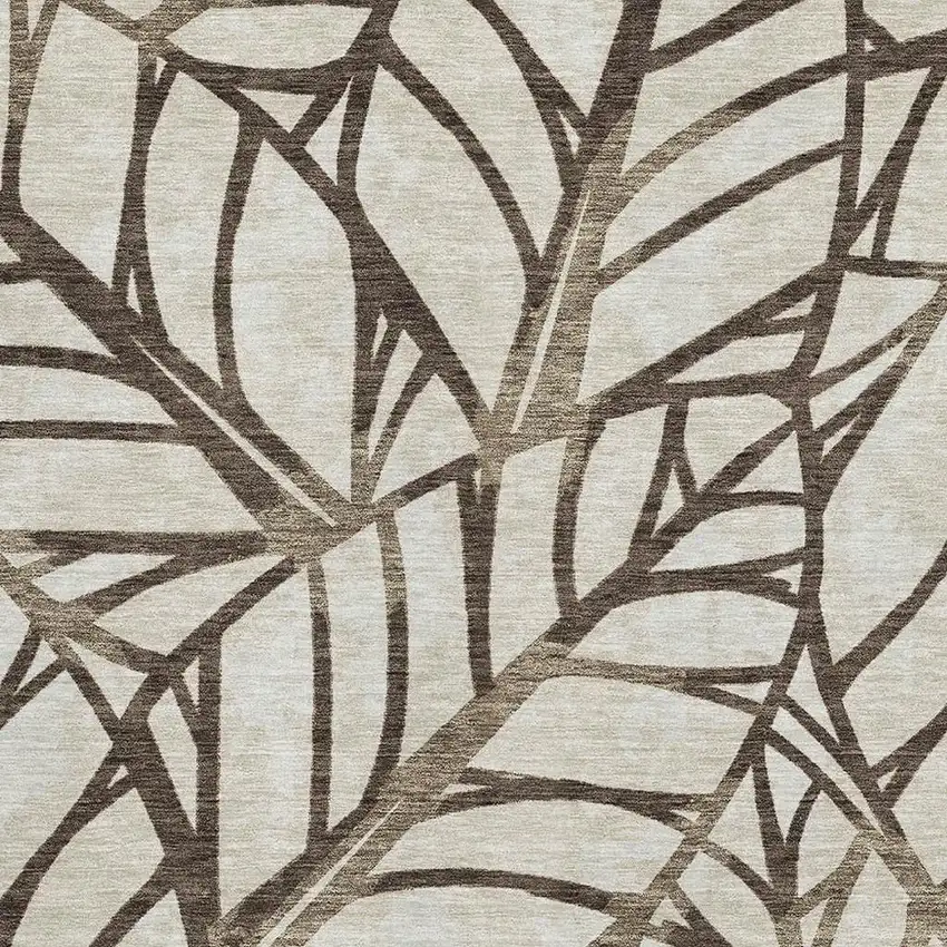 Chocolate And Beige Floral Washable Area Rug With UV Protection Photo 3