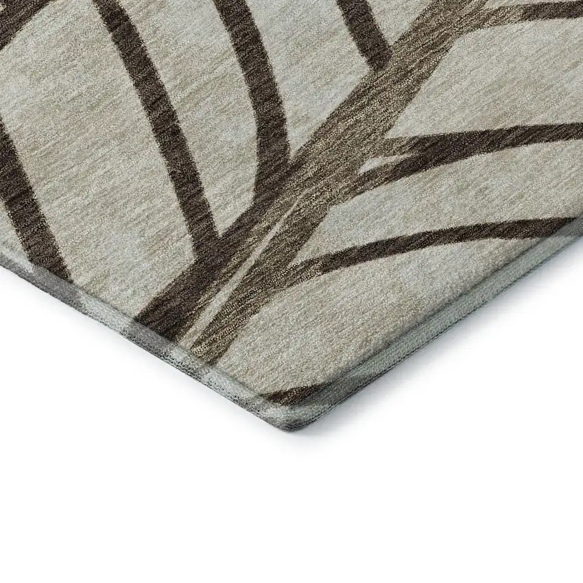 Chocolate And Beige Floral Washable Area Rug With UV Protection Photo 8