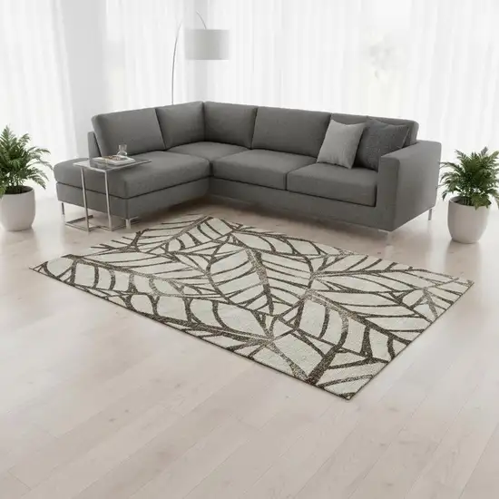 Chocolate And Beige Floral Washable Area Rug With UV Protection Photo 2