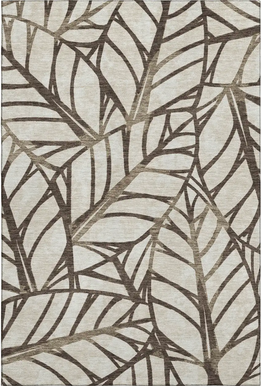 Chocolate And Beige Floral Washable Area Rug With UV Protection Photo 1