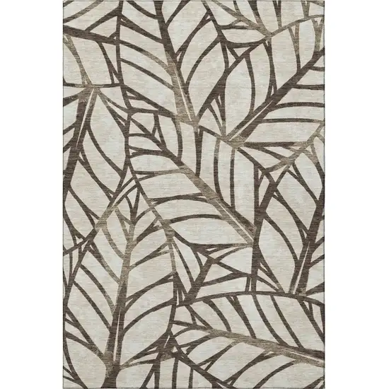 Chocolate And Beige Floral Washable Area Rug With UV Protection Photo 4