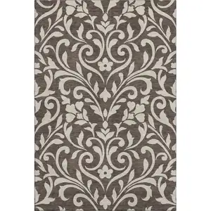 Photo of Chocolate And Beige Floral Washable Area Rug With UV Protection