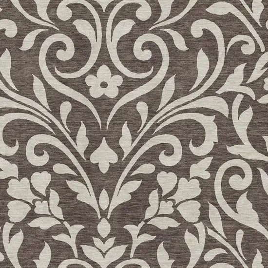 Chocolate And Beige Floral Washable Area Rug With UV Protection Photo 3
