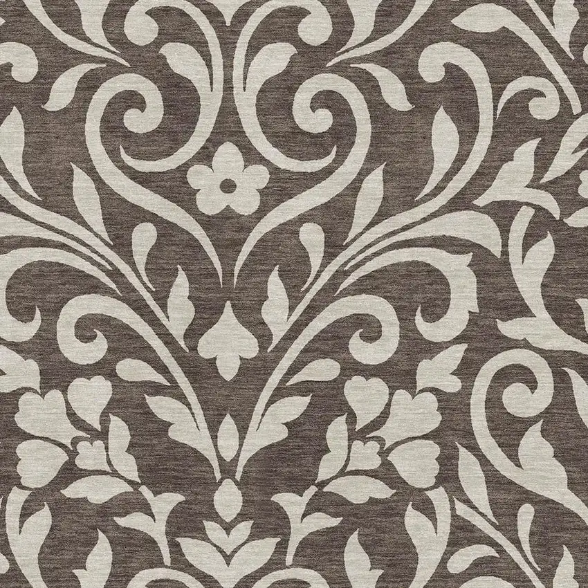 Chocolate And Beige Floral Washable Area Rug With UV Protection Photo 3