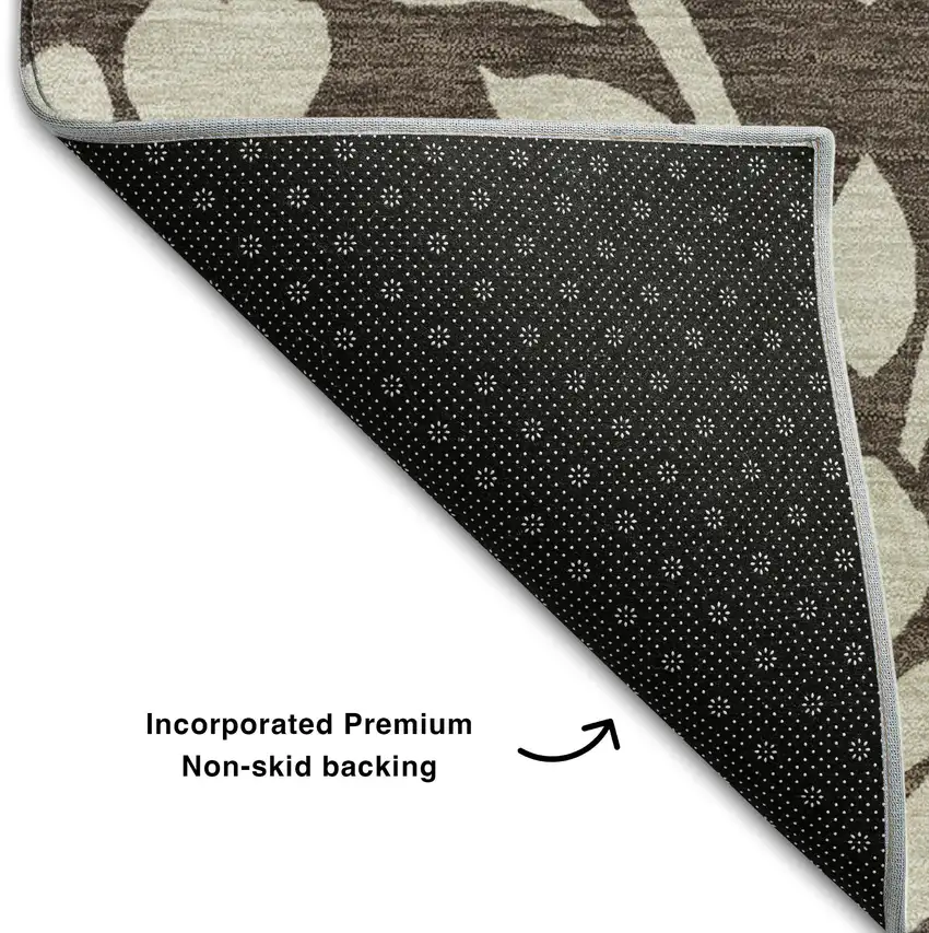 Chocolate And Beige Floral Washable Area Rug With UV Protection Photo 7