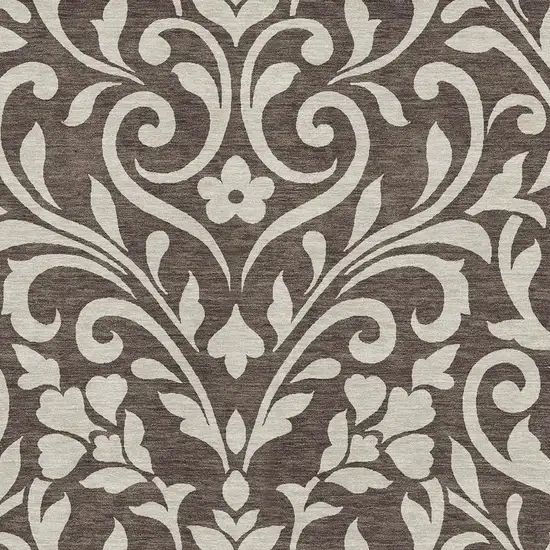 Chocolate And Beige Floral Washable Area Rug With UV Protection Photo 3