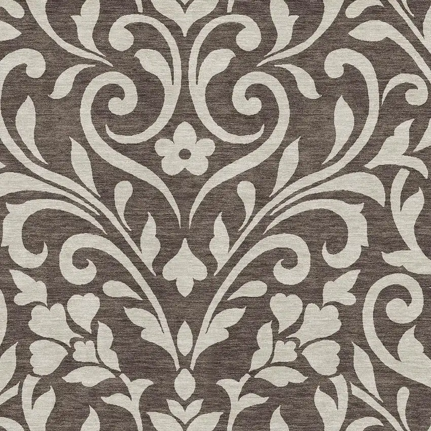 Chocolate And Beige Floral Washable Area Rug With UV Protection Photo 3