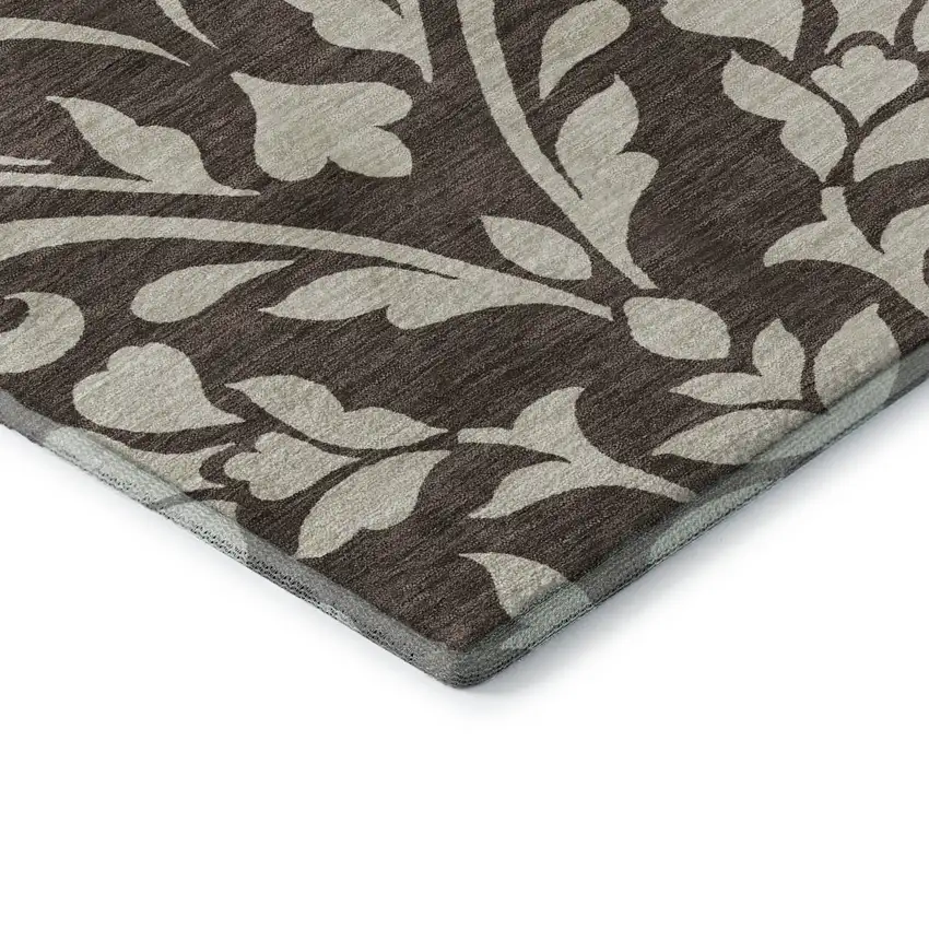 Chocolate And Beige Floral Washable Area Rug With UV Protection Photo 8