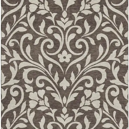 Chocolate And Beige Floral Washable Area Rug With UV Protection Photo 3