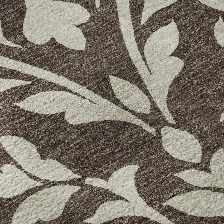 Chocolate And Beige Floral Washable Area Rug With UV Protection Photo 8