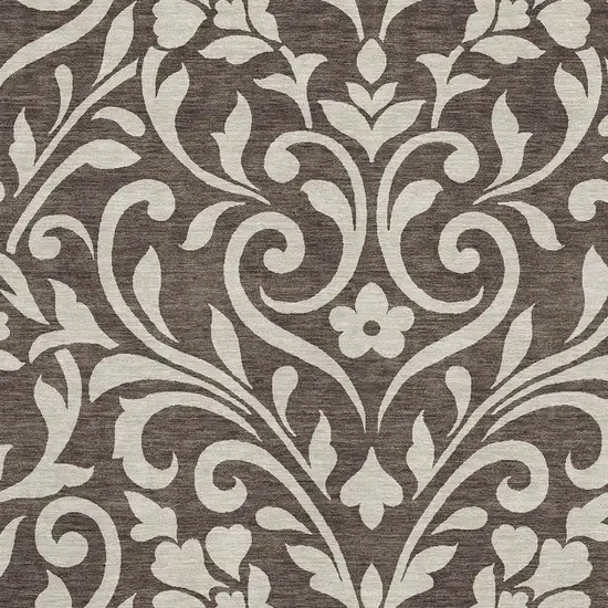 Chocolate And Beige Floral Washable Area Rug With UV Protection Photo 3