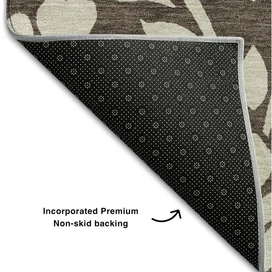 Chocolate And Beige Floral Washable Area Rug With UV Protection Photo 7
