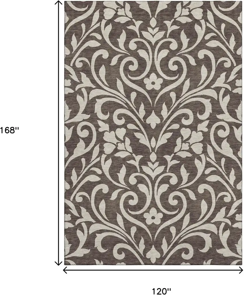 Chocolate And Beige Floral Washable Area Rug With UV Protection Photo 9