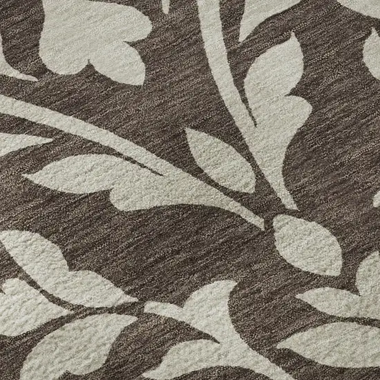 Chocolate And Beige Floral Washable Area Rug With UV Protection Photo 8