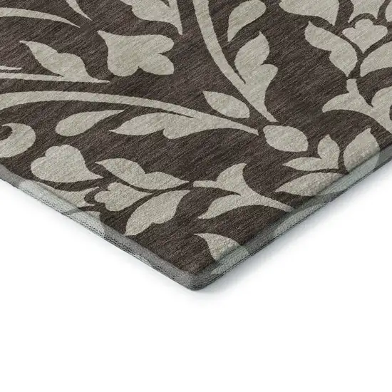 Chocolate And Beige Floral Washable Area Rug With UV Protection Photo 8