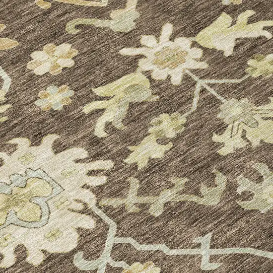 Chocolate And Beige Floral Washable Indoor Outdoor Area Rug Photo 5