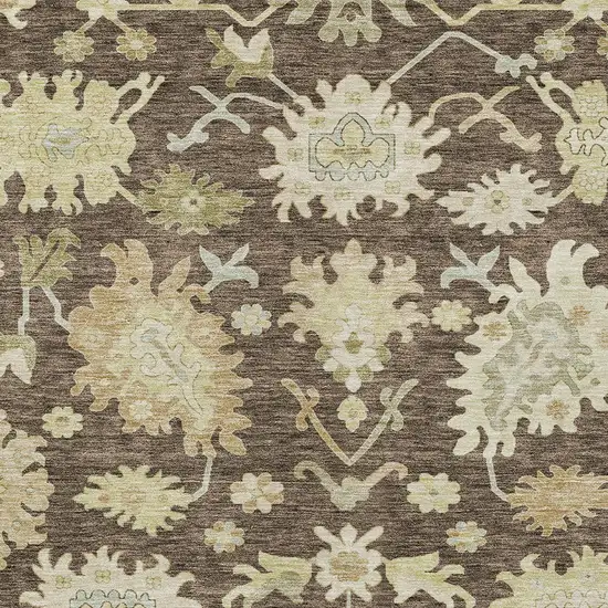 Chocolate And Beige Floral Washable Indoor Outdoor Area Rug Photo 6